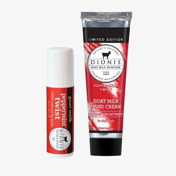 DIONIS Peppermint Twist Goat Milk Lip Balm & Hand Cream Gift Set - Picture 2 of 13